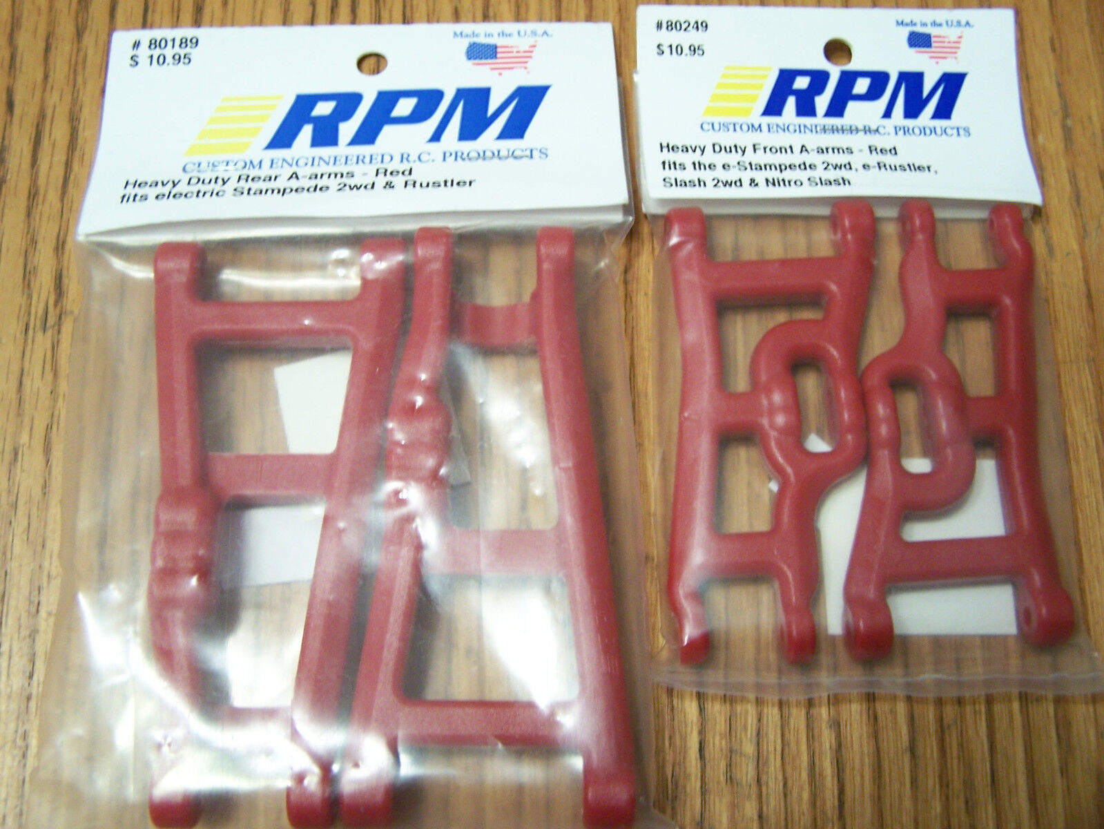 RPM 80249 Front & 80189 Rear Red A-Arms Traxxas VXL XL5 Rustler & Stampede 2wd