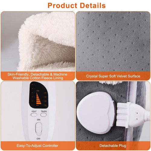 Electric Heated Foot Warmer Fast Heating Pad Soft with 6 Level Heating 4 Timer - Picture 6 of 12