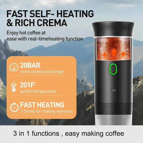 3in1 Elektrische Espressomaschine USB Wiederaufladbare Selbstheizende Gemahlene Kaffeemaschine - Bild 16 von 18