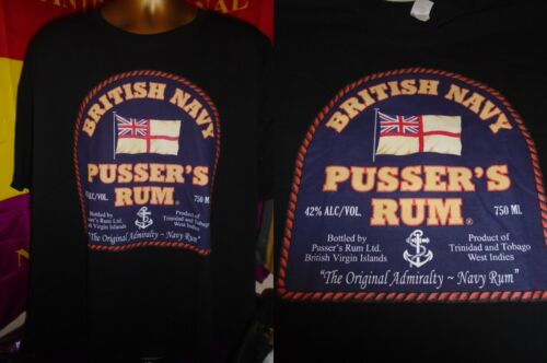 PUSSER'S BRITISH NAVY RUM- SUPERB LABEL  PRINT T SHIRT- BLACK - ALL SIZES- M.T.0 - Picture 1 of 7