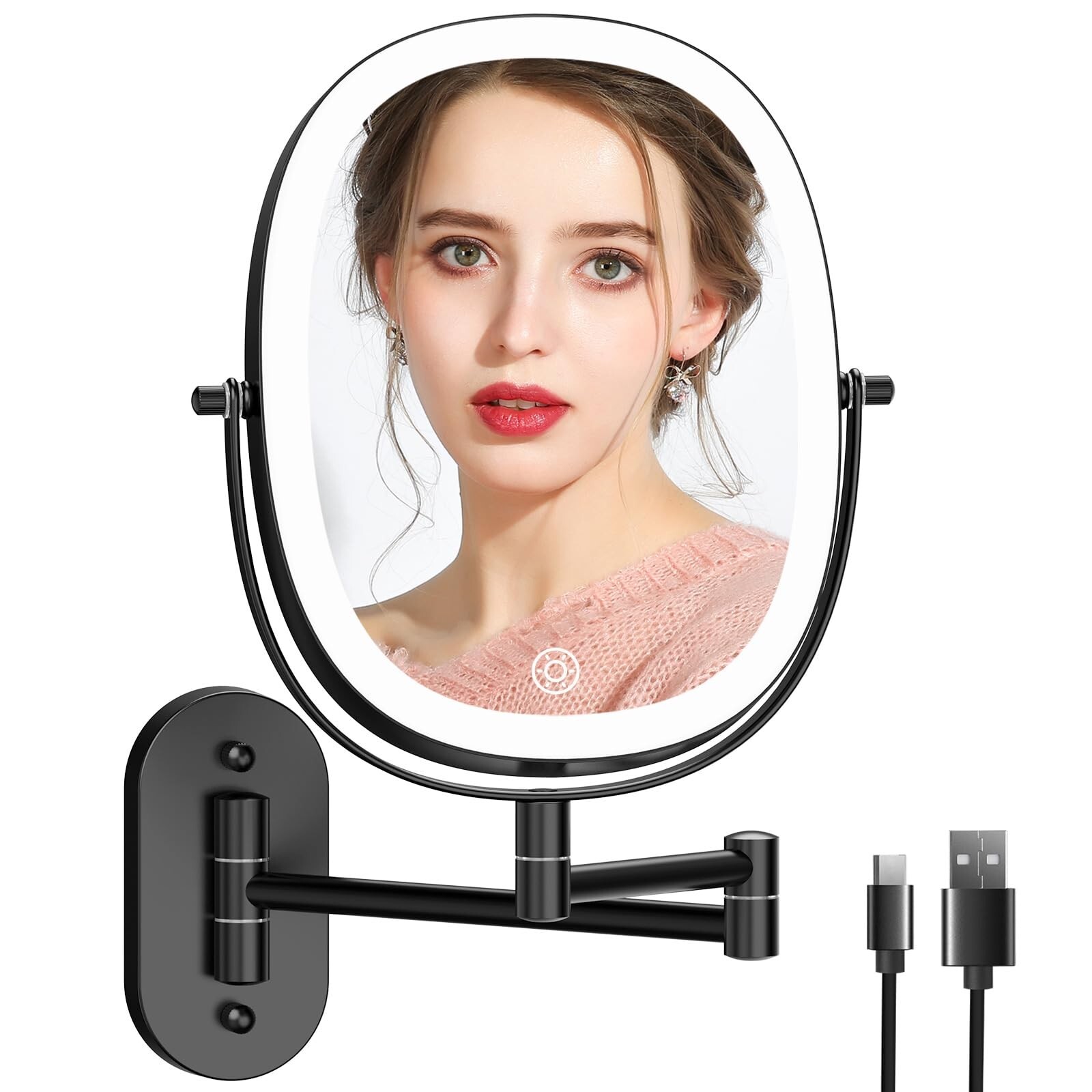 FUNTOUCH Rechargeable Wall-Mounted LED Vanity Mirror with Double-Sided Lighting