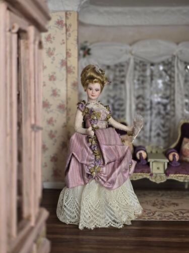 Vintage Artisan Miniature Dollhouse Victorian Lady Doll Porcelain Pretty Face