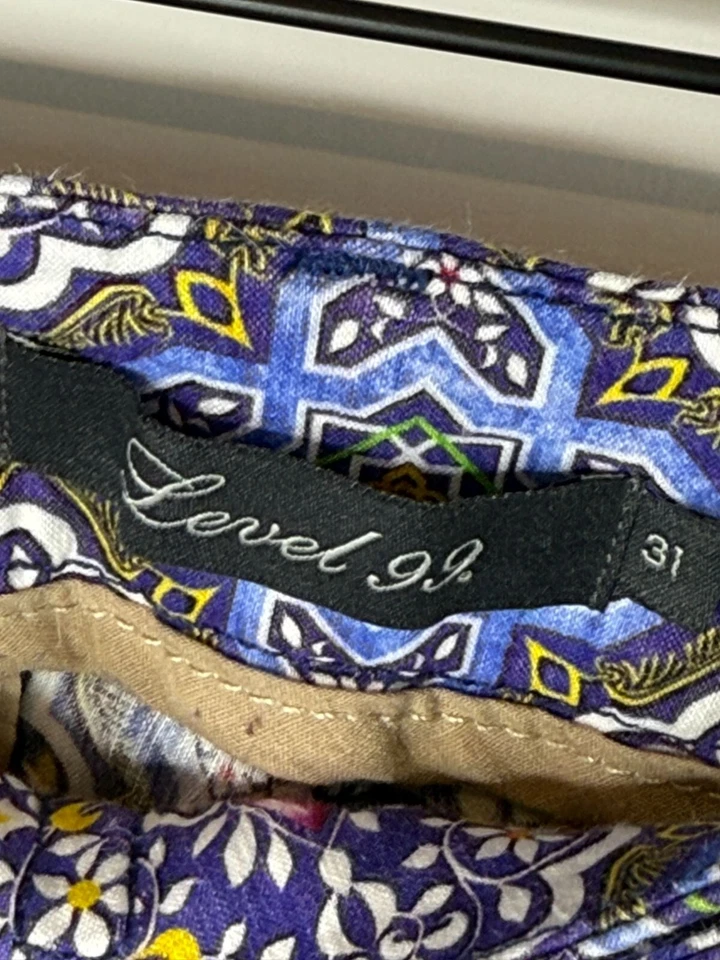 Pantalones Cortos Level 99 Mujer Talla 31 12 Grande Azul Medallón Informales Verano Mezcla de Lino Foto 4 de 4