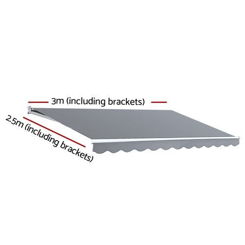 Instahut Retractable Folding Arm Awning Manual Sunshade 3Mx2.5M Pearl Grey - Picture 2 of 7