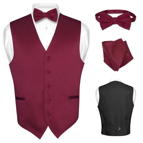 Men's Dress Vest BOWTie Hanky Solid Color Bow Tie Set Suit or Tuxedo TALL Sizes