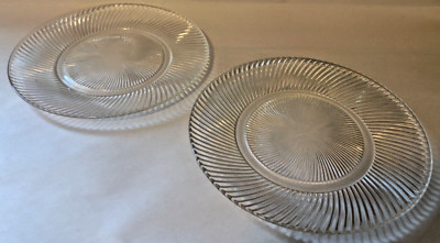 FEDERAL GLASS COMPANY'S DIANA CLEAR CRYSTAL SWIRLED RIB 9 1/2'' PLATE -- SET of 2