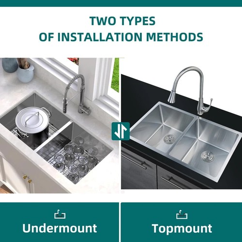 Gold Kitchen Sink, 32'' x 19'' Undermout Doubel Sink For Kitchen, 50/50 Sink - Picture 8 of 8