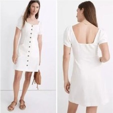 NEW Madewell Linen-Cotton Puff-Sleeve Mini Dress, lighthouse, size 6