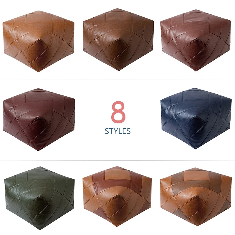 Unstuffed Moroccan PU Leather Footstool Cover Weave Grain Pouffe Cushion Seat - Image 3 of 4