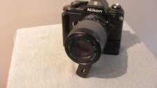 Nikon EM 35mm SLR Film Camera w/Nikon 70mm 210MM Lens  W/Power Winder. Untested