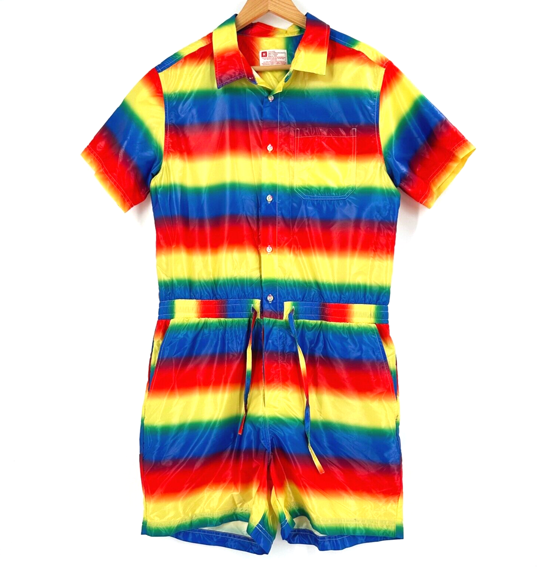 Mens Rainbow Jumpsuit Romper Medium Kidcore Pride Festival Unique Club