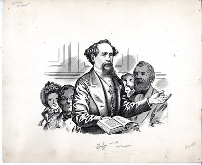 1939 Pen & ink published illustration of Charles Dickens author Christmas Carol