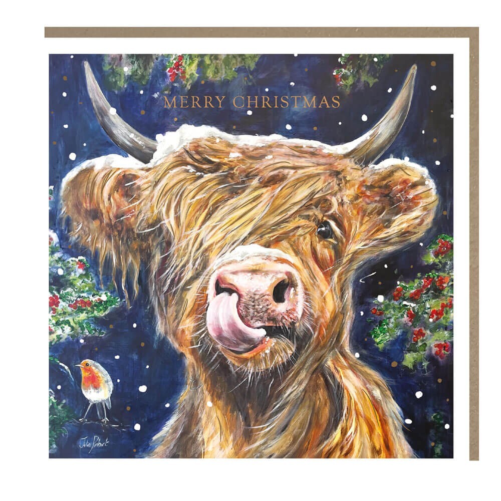 Charity Christmas Cards 5 Pack Highland Cow - Marie Curie Illustrated Xmas Cards
