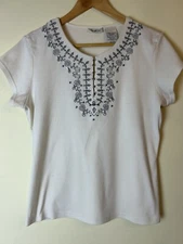 White Stag Vintage Top Women Size L 12/14 Cream Embroidered 100% Cotton 2YK