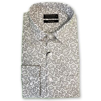 Herren Paisley weiß Next Image normale Passform 100 % Baumwolle Shirt mit klassischem Kragen