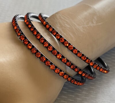 Vintage Set 3 Orange Rhinestone Sparkle Bangles Black Metal
