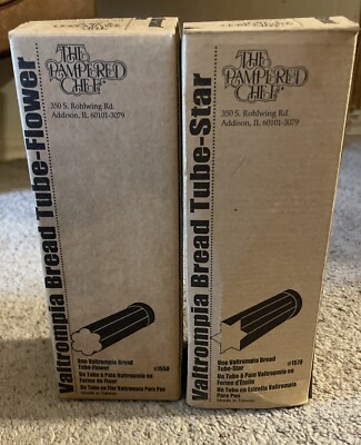 LOT OF 2 PAMPERED CHEF VALTROMPIA BREAD TUBES FLOWER STAR NIB