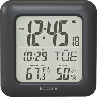 KADAMS Bathroom Clock Wall with Shatterproof LCD Screen   Waterproof Black 