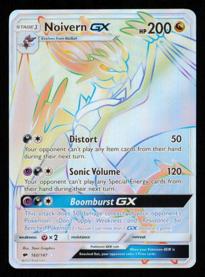 Pokemon Card Noivern GX 160/147 Burning Shadows Rainbow Secret Rare NM 2017