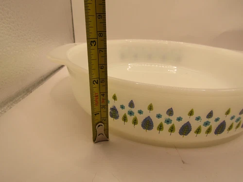 Fire King Milk Glass Alpine Swiss Chalet Marcrest Casserole Dish 8" in Diameter 