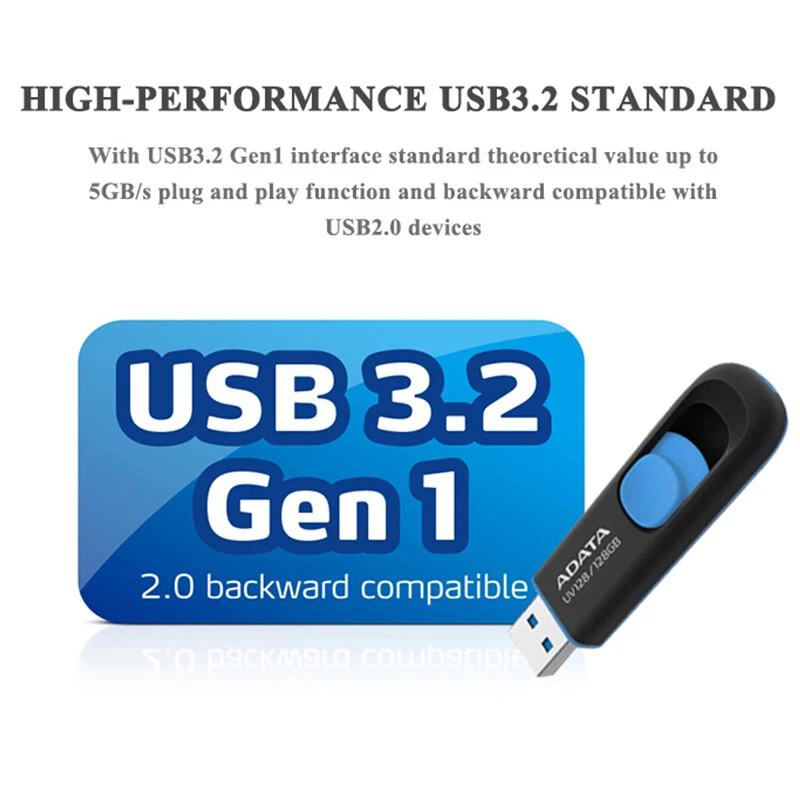 ADATA UV128 32GB UDisk USB3.2 Gen1 Flash Drive Memory Thumb Stick Storage Device - Image 2 of 4