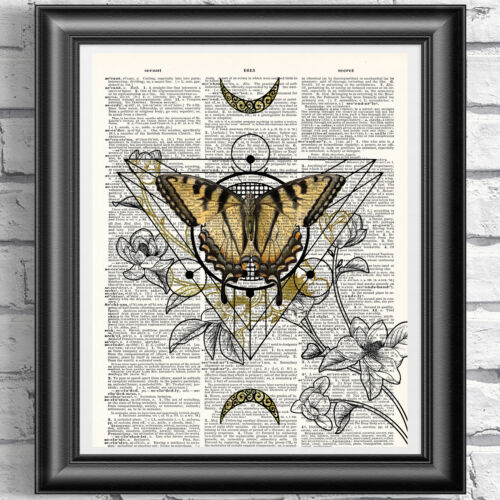 Geometric Butterfly Wall Art on Antique Dictionary Book Page Picture - Picture 2 of 3