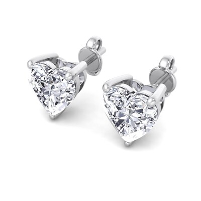 Women's Ladies 925 Sterling Silver Cz Heart Shaped Stud