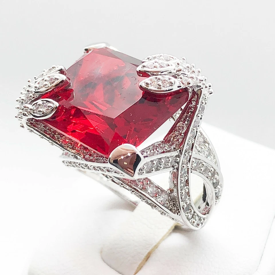 Anillo de cóctel rubí chapado en oro amarillo blanco joyería de moda para mujer R3844-3 regalo Foto 3 de 4