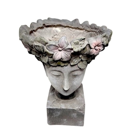 Maceta de cemento con diosa floral 40 cm rústica interior exterior cara cabeza escultura maceta - Imagen 4 de 10