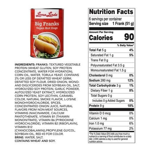 Loma Linda Big Franks (15 oz.) (3 Pack) Vegan - Picture 3 of 3