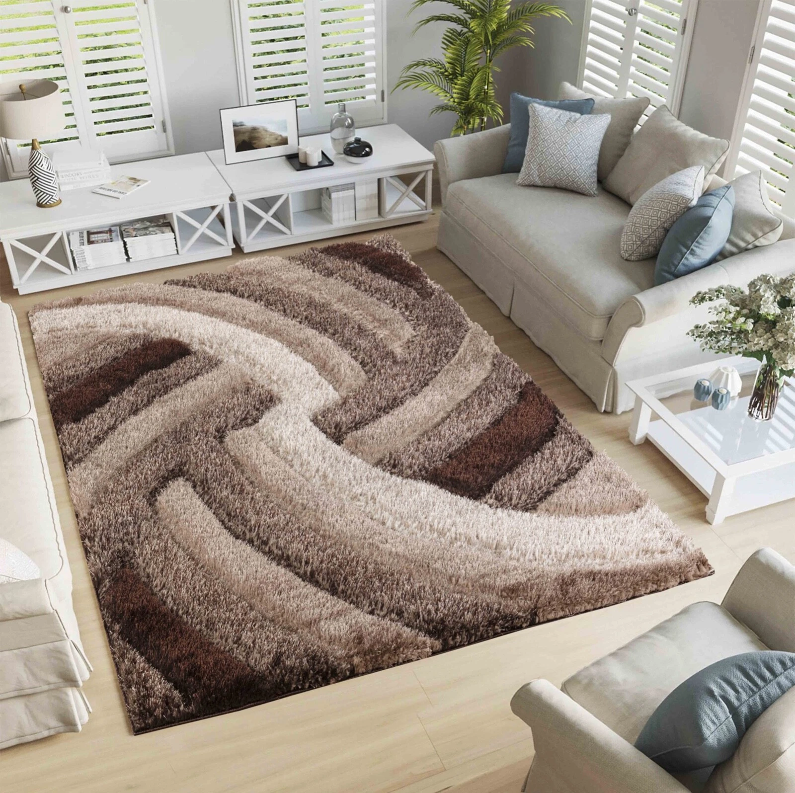 Shaggy Area Rugs Shimmer Modern Soft Swirl Design Hand Carved Shiny Living Room
Opens in a new windo