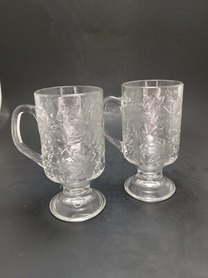 2 PRINCESS HOUSE FANTASIA Crystal Footed Irish Coffee Mugs Poinsettia 10 oz  | eBay