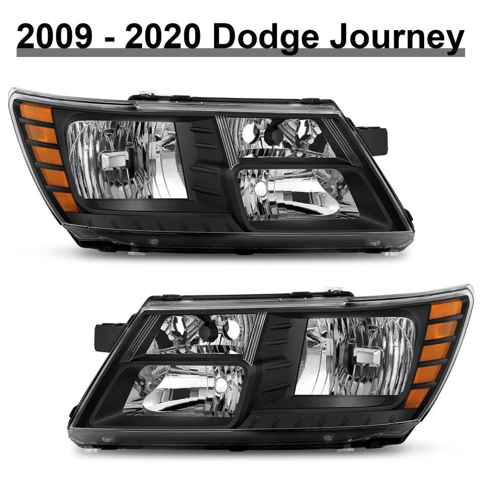 Headlights For 2009-2020 Dodge Journey Black Housing Amber Corner Headlamp LH RH Foto 4 de 4