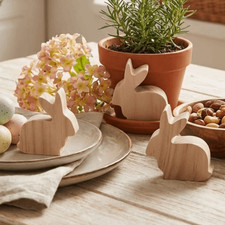 6Pcs Realistic Wooden Bunny Decorative Standing Bunny Figurine  Easter Holiday
