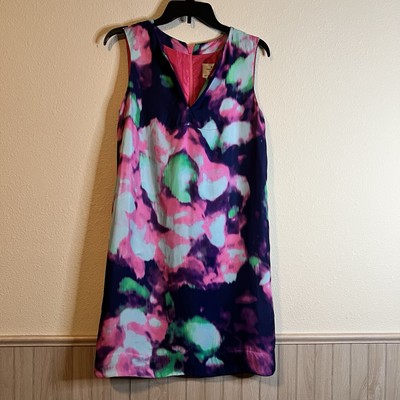 kate spade pink and green dress Kate Spade NY Sleeveless Dress Sz 4 Watercolor Print Pink Green Navy  Holiday Fun