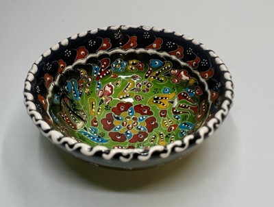VTG Handmade Hand-Painted Enamel Turkish Meze Ceramic Bowl Trinket Dish W/ Label