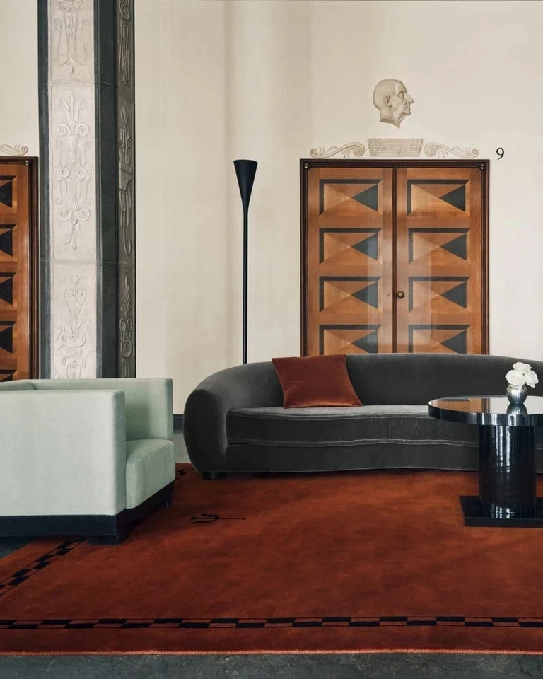 Alfombra de lana acolchada a mano 9x12 pies - nudos nórdicos diseño borgoña, alfombra hecha a mano Foto 2 de 4