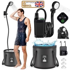Portable Outdoor Camping Shower Pump W/ 20L Foldable Bucket Rechargeable 6000mAh