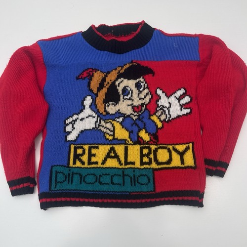 Vintage Disney Kids 90s Pinocchio Sweater Vibrant Retro Cool Real Boy 2T-3T
