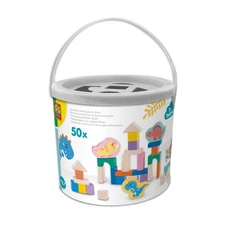 SES Creative 13204 Houten bouwstenen om te stapelen, dinosaurus-emmer, 50 delen