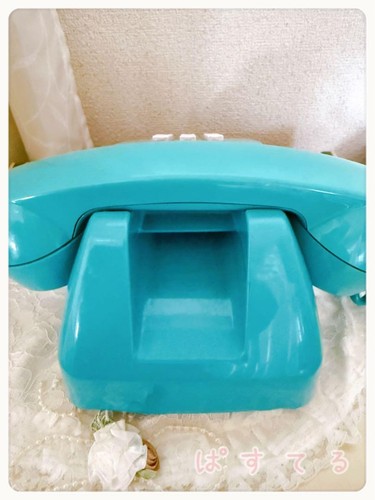 Showa retro Push button Green phone Interior object Pre-owned No practical use - Afbeelding 9 van 12