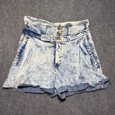Vintage Palmettos Acid Wash Denim Shorts High Waist Pleated USA Made Blue Sz 13
