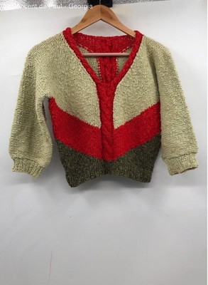 American Vintage Green Handknit Cable Chunky Knit Pullover Sweater - Size S