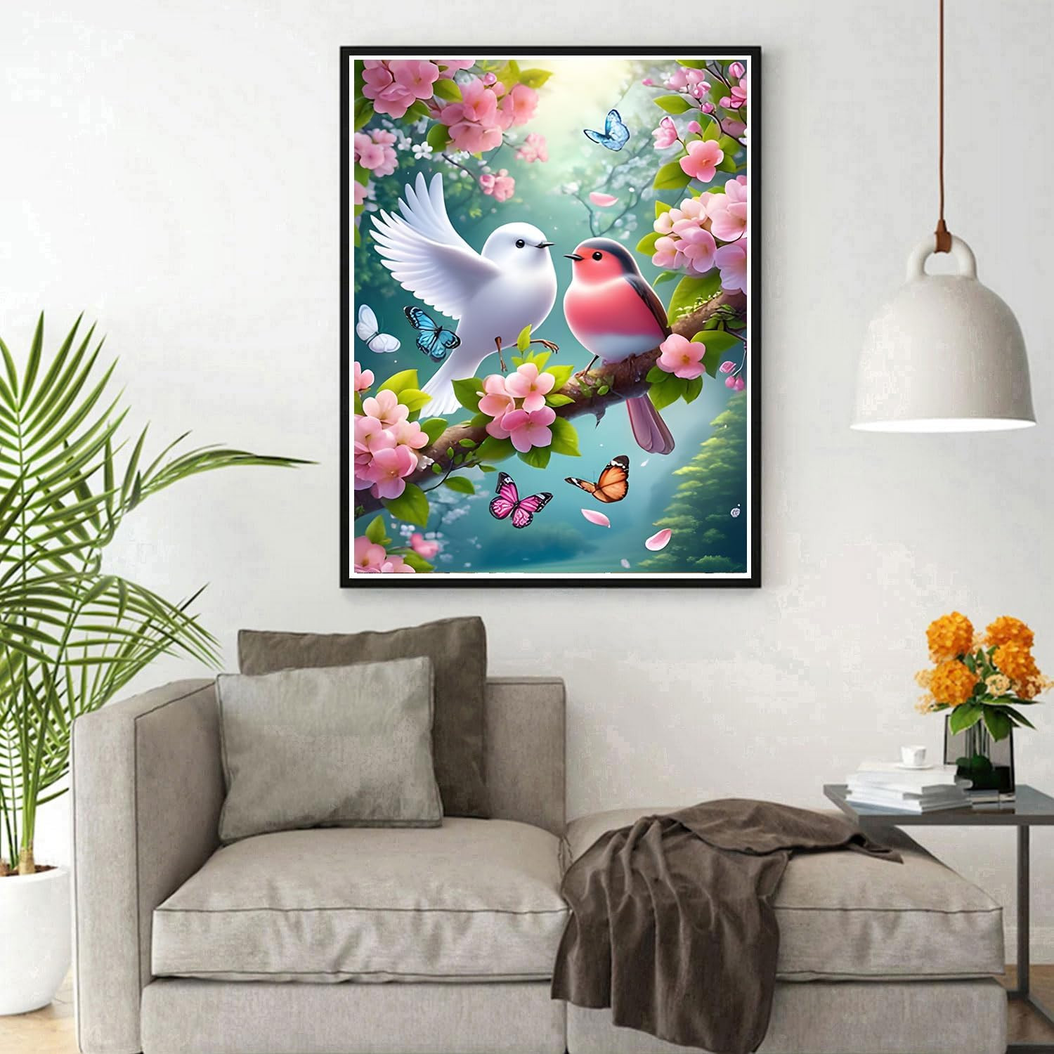 Lovebirds Diamond Painting Kits for Beginners Adults,5D DIY Flowers Diamond Art 