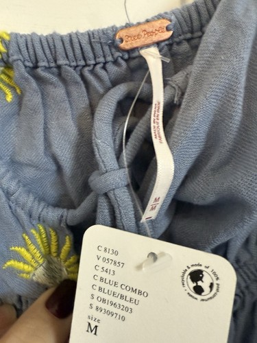 Abito midi sole ricamato Free People Emory taglia M blu medio boho nuovo con etichette - Foto 4 di 7