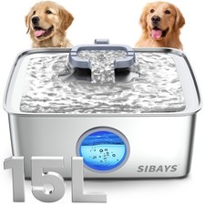 Sibays 4Gal/15L Dog Water Fountain Stainless Steel Large Capacity Pet Water