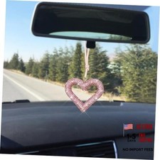 Bling Heart Car Hanging Accessories, Crystal Rhinestone Vehicle Rear View Pink