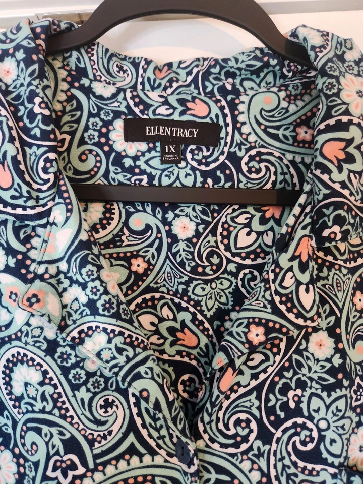 Conjunto de Pijama Ellen Tracy Talla Grande 1X 16-18 Capri Longitud Botón Delantero Manga Corta Foto 3 de 4