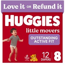 Huggies Little Movers Diapers Size 8, 12 Count White