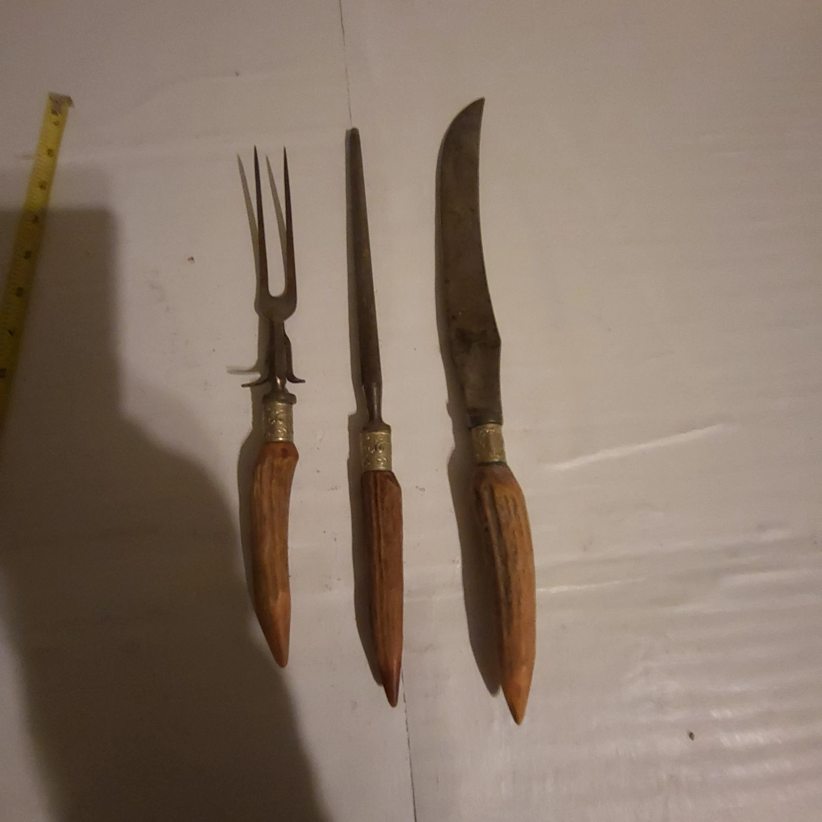 Old Vintage 3 Piece Carving Set With Antlers